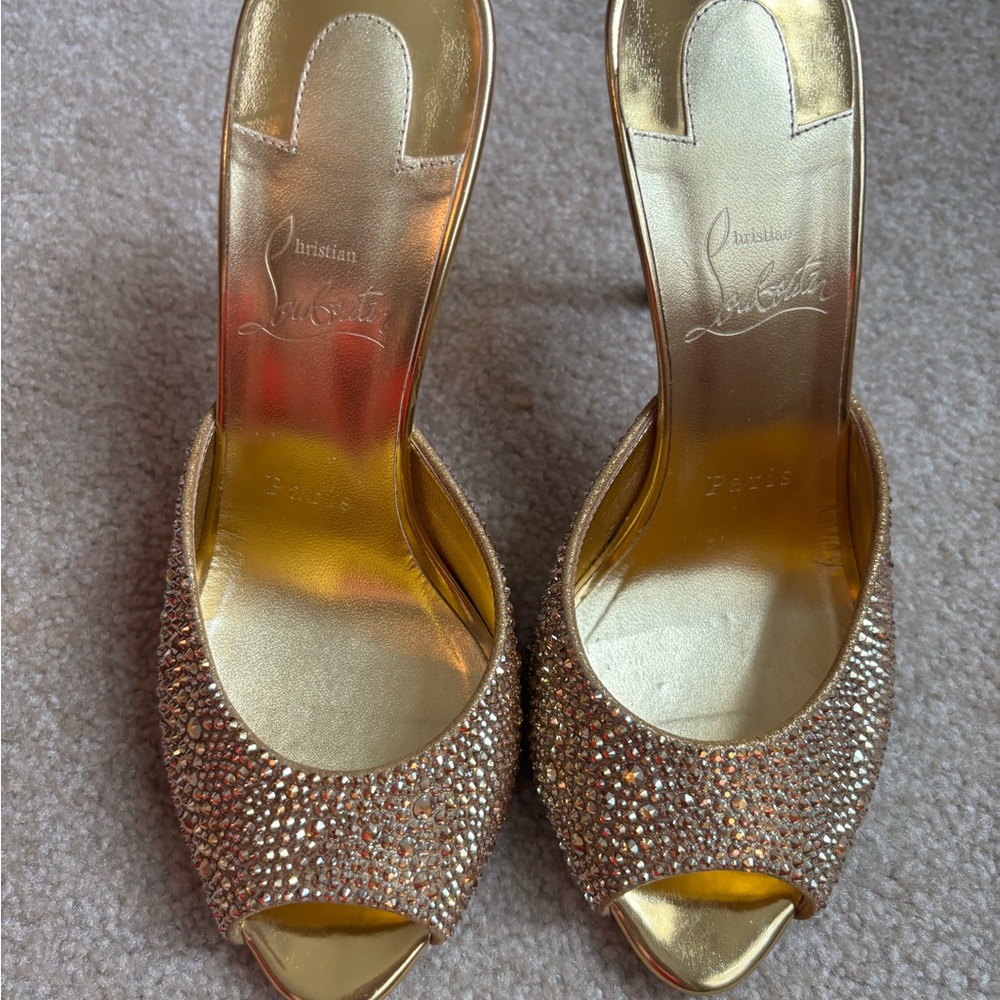 Christian Louboutin Gold Crystal Embellished Heels